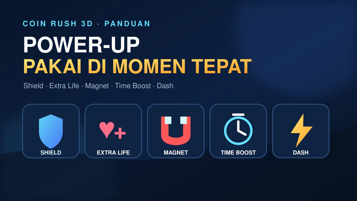 Panduan power-up Coin Rush 3D: Shield, Extra Life, Magnet, Time Boost dan Dash